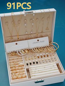 fashion faux pearl decorated jewelry, heart & flower & geometric shape earring bracelet pendants necklace ring jewelry pendants set, gifts without box, fashionable jewelry set