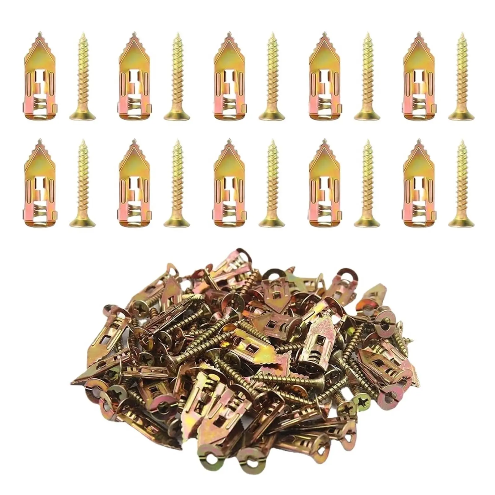 Self-Drilling Drywall Expansion Plug Anchors Kit  100PCS  No Drill Needed, Strong Load-Bearing, Corrosion-Resistant, Easy to Hang for Home & Office, Includes Anchors, Screws, Adjustable Hooks & Bracket for Quick Install