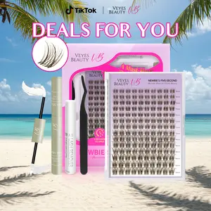 VEYESBEAUTY Brown Aliva Cluster Lashes individual Lash Extensions Layered Wispy Faux Mink Lash Newbie's Five-Second DlY Mixed Length for Self Application Makeup atHome Cosmetic Eyelashes Extensions
