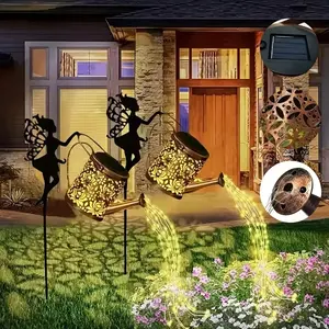Solar Watering Can with Cascading Lights, Durable Iron Fairy Garden Decor, Outdoor Waterproof Lighting for Patio, Courtyard, and Festivals, 36 Copper Wire Lights, 33in x 5.1in