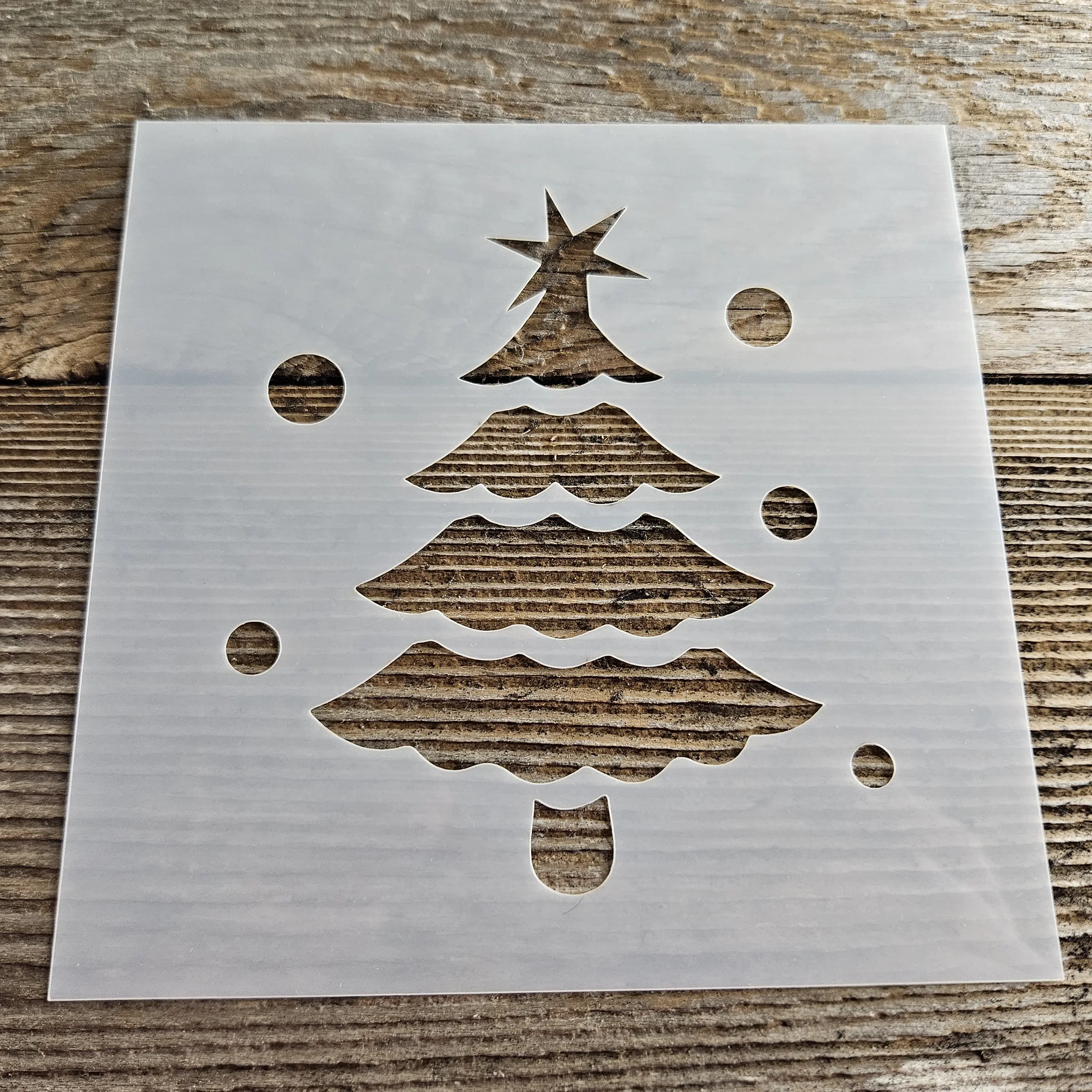 Christmas Tree Stencil Reusable Cookie Decorating Craft Painting Windows Signs Mylar Many Sizes Christmas Winter Tree with Star and Snow 6"