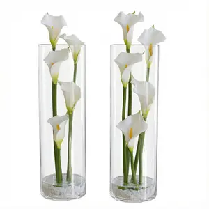 Set of 2 Real Touch White Calla Lily Artificial Flowers in Clear Vase with Faux Water & Stones - 20 Inch Elegant Fake Floral Arrangement Centerpieces for Dining Table, Living Room & Wedding Decor - Zero Maintenance Home Botanical Gift