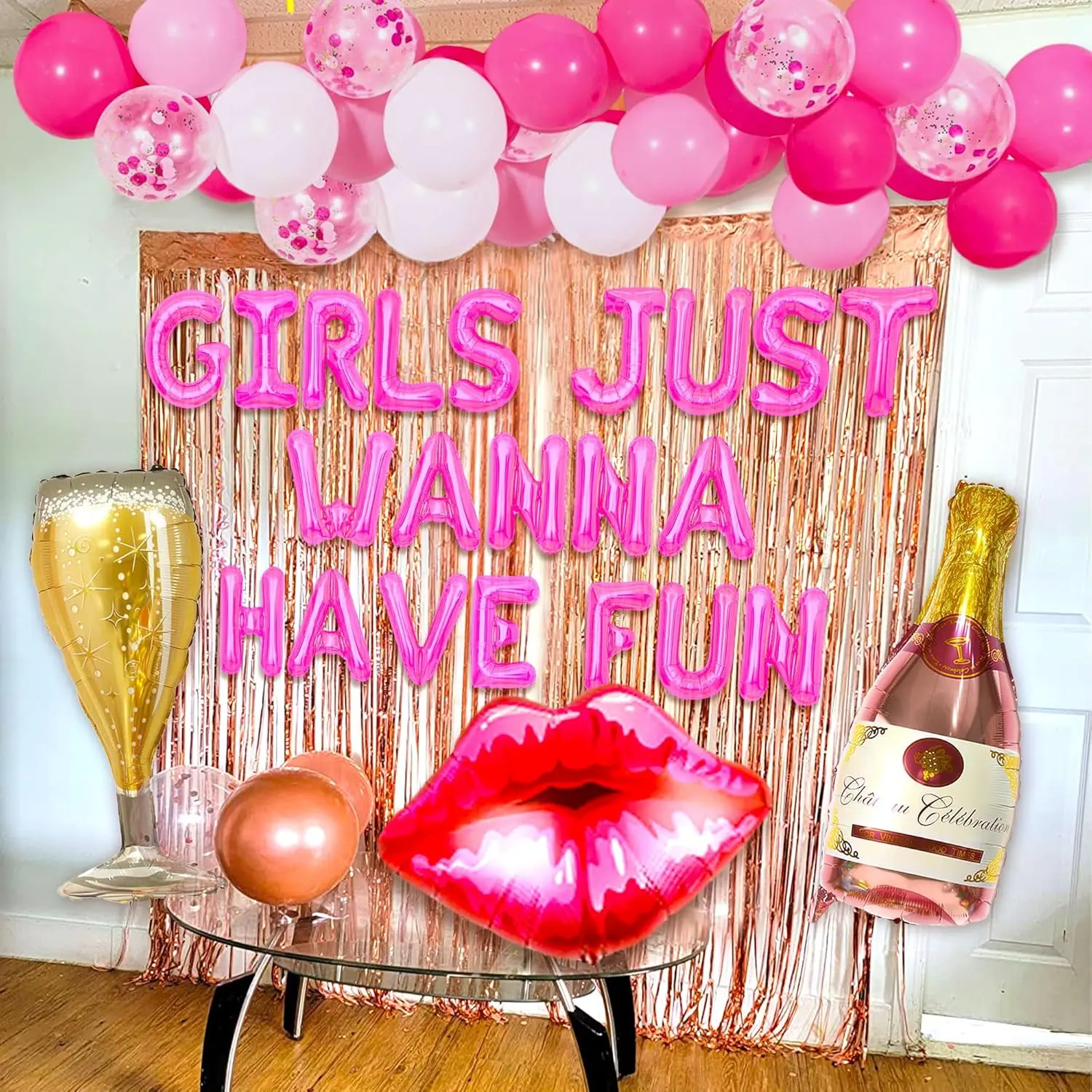 68 PCS Girls Just Wanna Have Fun Party Balloons Decoration Mean Girls Party Banner Decoration Pajama Sleepover Girls Night Out Party Decoration