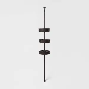 Room Essentials Steel Corner Tension Pole Shower Caddy 3 Baskets, Matte Black