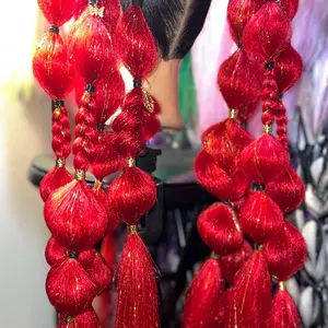 Red bubble braid ponytail extensions. Pigtail set of 2, 27”