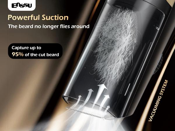 Enssu Vacuum Beard Trimmer for Men, Auto Hair Suction Electric Trimmer, 2 Guide Combs, Adjustable Length Dial, Waterproof Cordless Grooming Kit for Beard, Face & Body