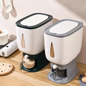 1 Large Capacity 22.05lb Plastic Rice Storage Container with Flip Lid Moisture Proof Insect Proof Reusable Square Grain Dispenser for Rice Grains Flour Pet Food Kitchen Storage Organization