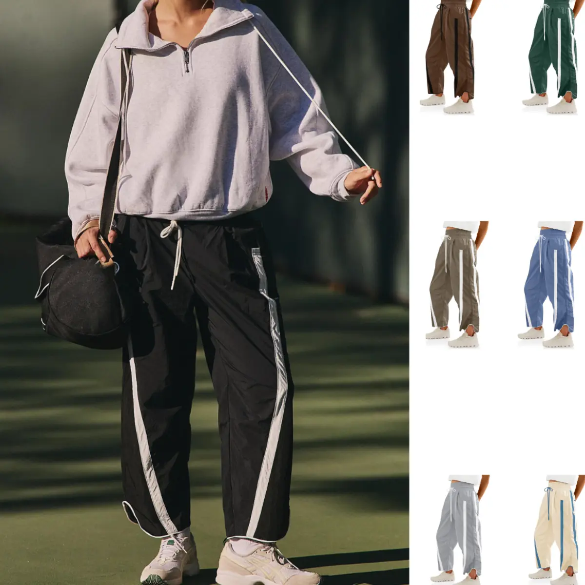 Yeokou Women's  Baggy Wide Leg Pants Track Pants Casual Drawstring Elastic Waisted Contrast Color Workout Y2K,summerwins,summeroutfits,vacationoutfits,beachoutfits,back to school shopping