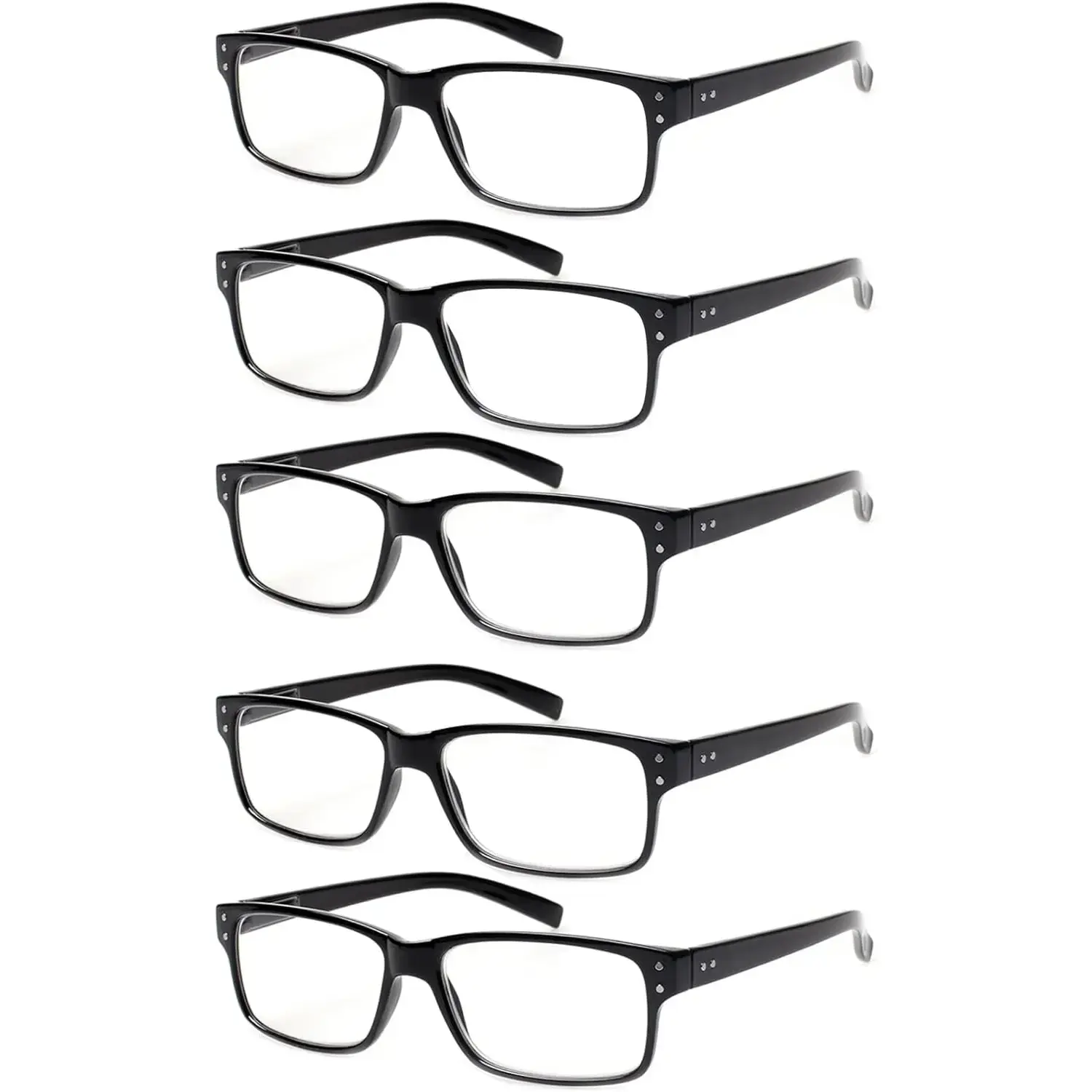 Reading Glasses 5 Pairs Quality  Spring Hinge Glasses for Reading for Men and Women (5BLACK, 1.75)