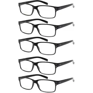 Reading Glasses 5 Pairs Quality  Spring Hinge Glasses for Reading for Men and Women (5BLACK, 1.75)