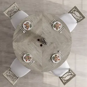 Farmhouse Dining Table, 47 Inch Round Kitchen Table for 4, Industrial Dinner Table with Wooden Top and Metal Base for Home Dining Room or Living Room (Only Table)