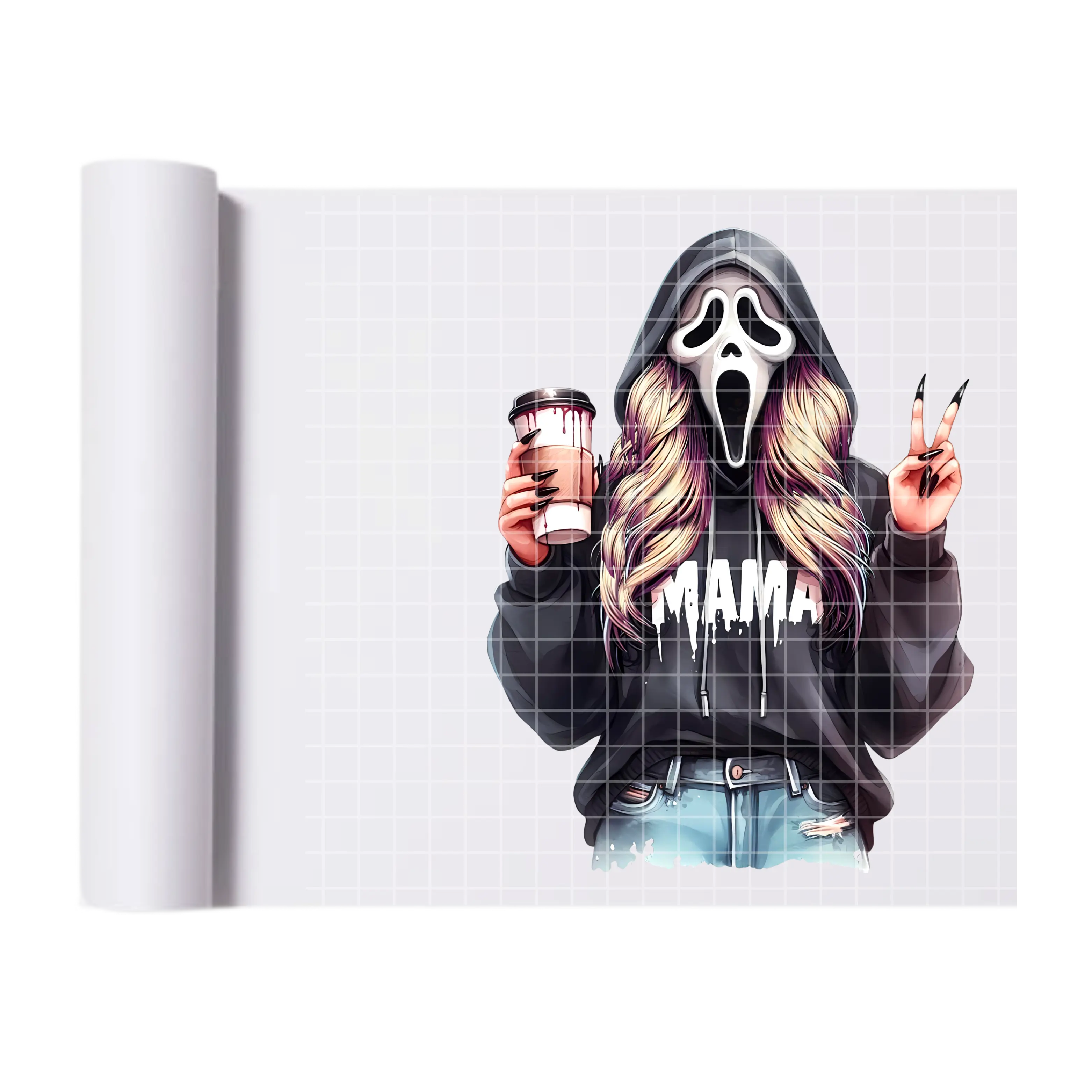 Ghostface Mama Blonde- Direct Print Film Transfer for Trendy T-Shirts, Cotton, Polyester & Blends - High-Quality Print