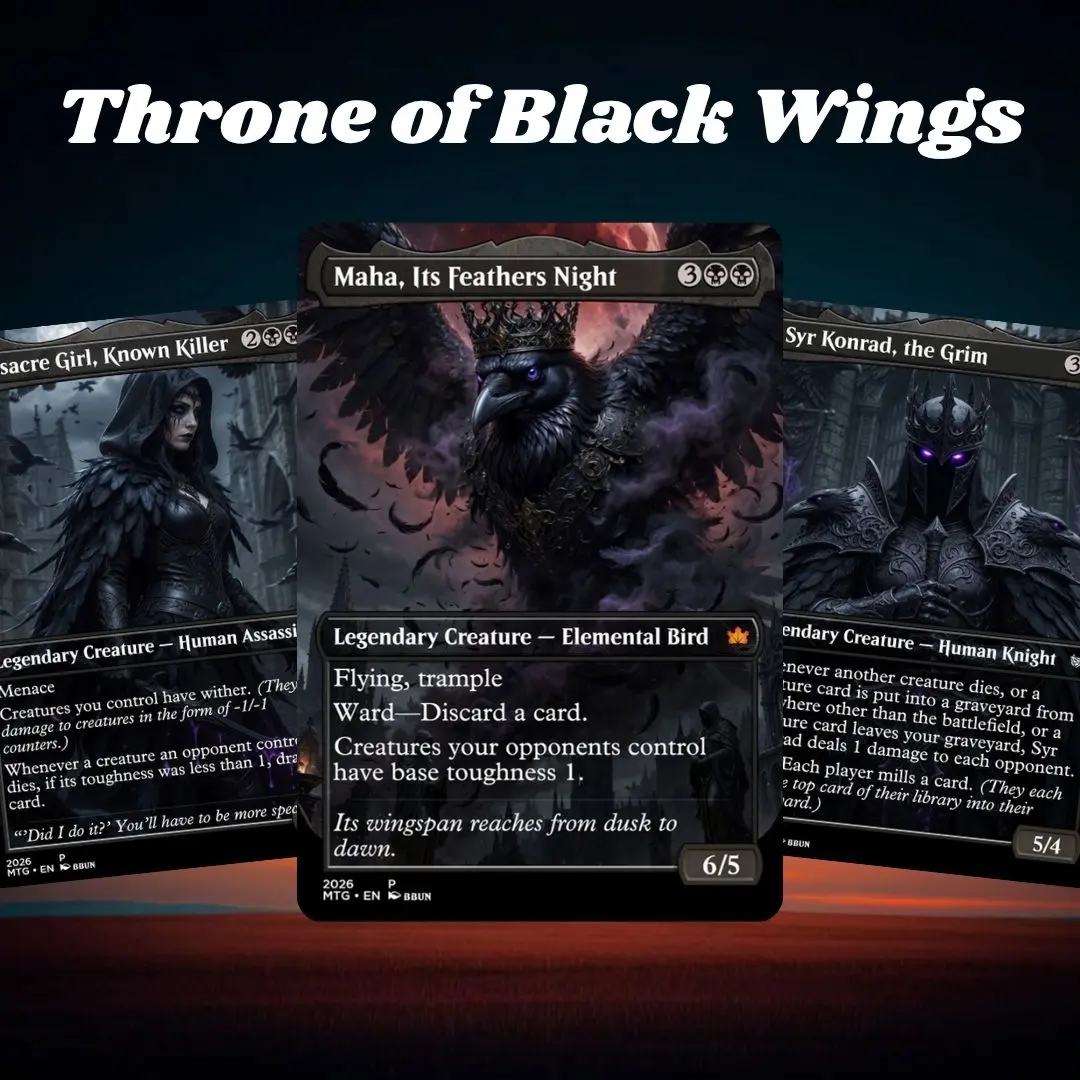 Proxy 100+ Cards – Throne of Black Wings – Maha Its Feathers Night Mono Black Control Creature Removal Life Drain and Reanimation Strategy Commander EDH Deck | Ready to Play Strategy Card Set | Premium Collector Gift