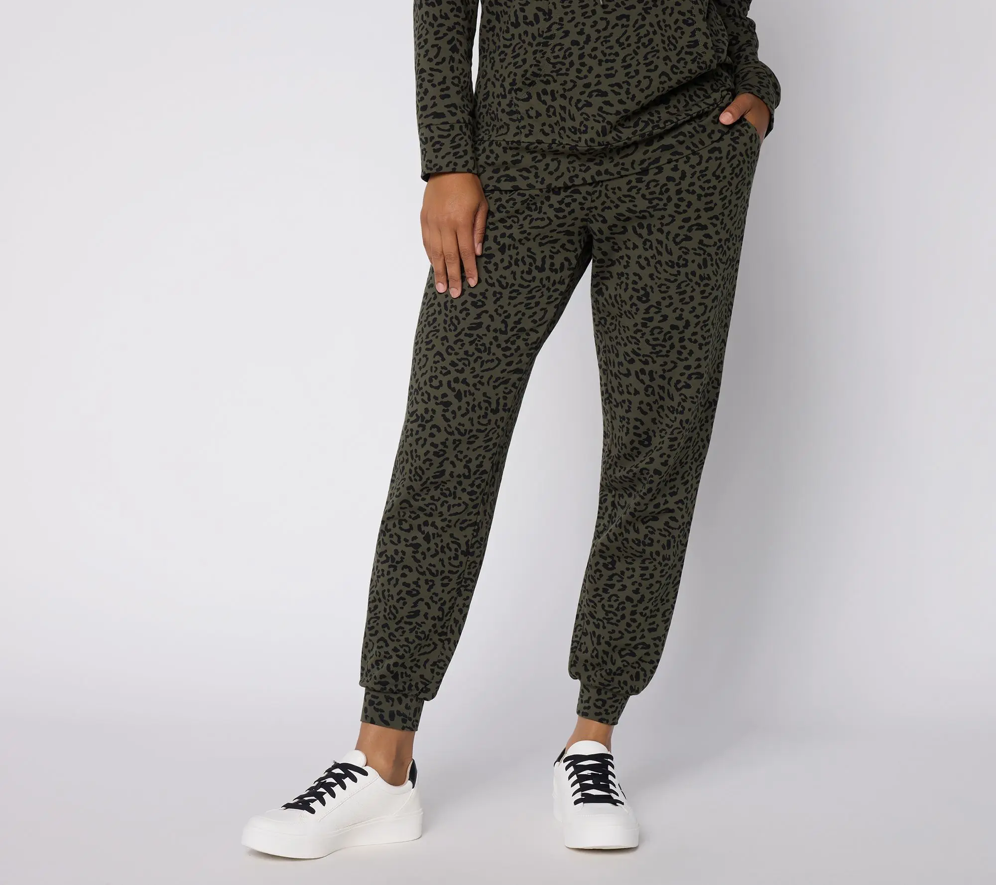Belle Body by Kim Gravel Petite French Terry Leopard Joggers