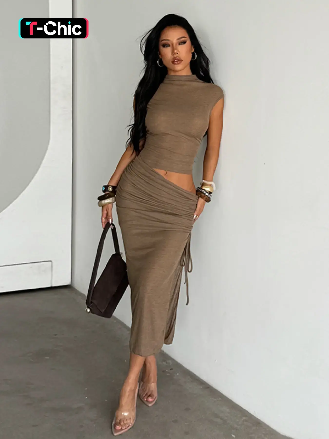 Short Sleeve Mesh Hollow Out Slimming Lady Dress, Womenswear, Sexy Fitted Plain Pattern, Breathable, Perfect for Parties, Everyday and Casual Wear, High Slit Dress, Women's Fashion, Elegant Party Dress, Bodycon Evening Dress