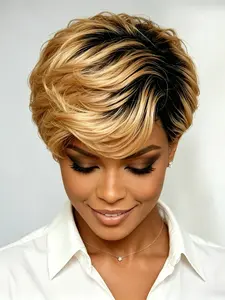6 Inches Pixie Cut Wig Human Hair 1b30, Short Bob Straight Wig for Women, Casual Style, Curly Hair, No Bangs, Perfect for Daily Use