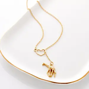 Hanging heart giraffe necklace