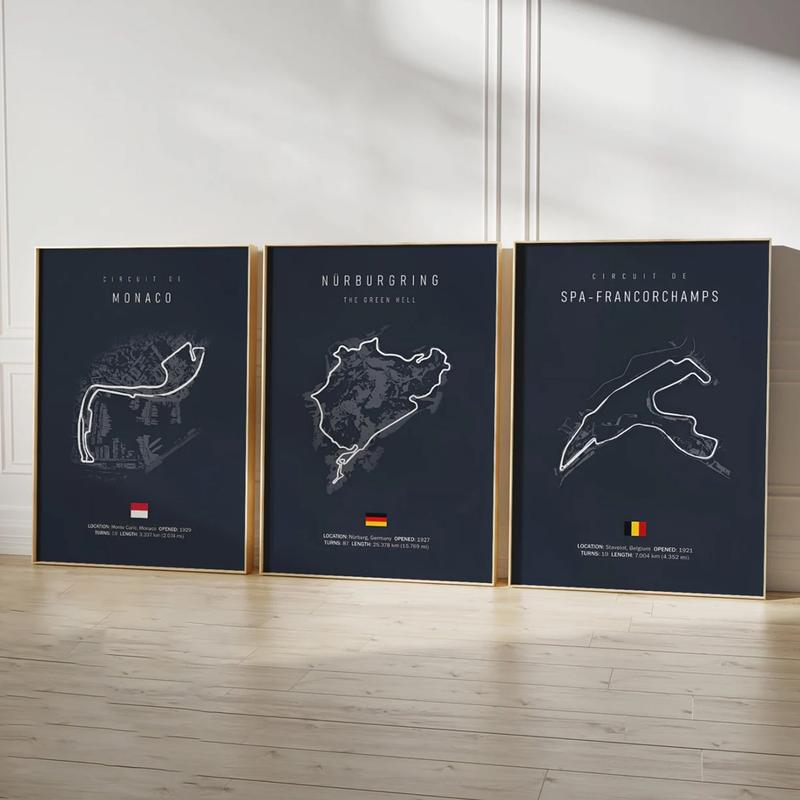 2025 Tracks Ideal Gift For Racing Fans, Grand Prix of Monaco Spa Nürburgring MONZA Wall Art Aesthetic Sports Poster Decor Room (Poster only frameless)