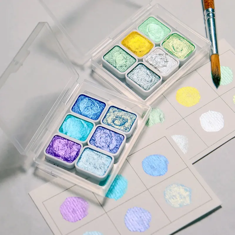 2 Sets 6-Color Mermaid Series Pearlescent Metallic Solid Watercolor Paint - Handmade Portable Palette for Students, School Art, Art Craft Supplies, Multipurpose Art Supplies, Art Materials & Nail Painting