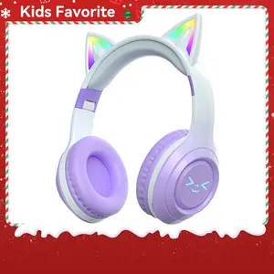 Wireless Headphones Cat Ear Kids Headphones Bluetooth LED Light Up Foldable Over Ear with Built in Microphone for Phone Tablet iPad Laptop for Kids Teens and Adults