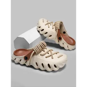 Minimalist Casual Lace Up Clogs, Trendy Soft Non-Comfortable Clogs, Fashionable Shoes Indoor & Outdoor Wear, Trending Shoes