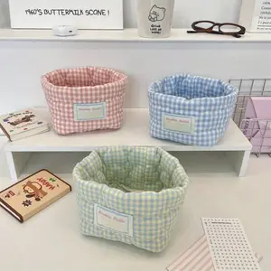 1COUNT Classic Checkered Heart Pattern Storage Basket, Foldable Open-Top Quilted Barrel-Shaped Organizer, Multi-Scene Desktop Storage Basket Suitable for Office Dormitory, Shelf Baskets, Collapsible Storage Baskets