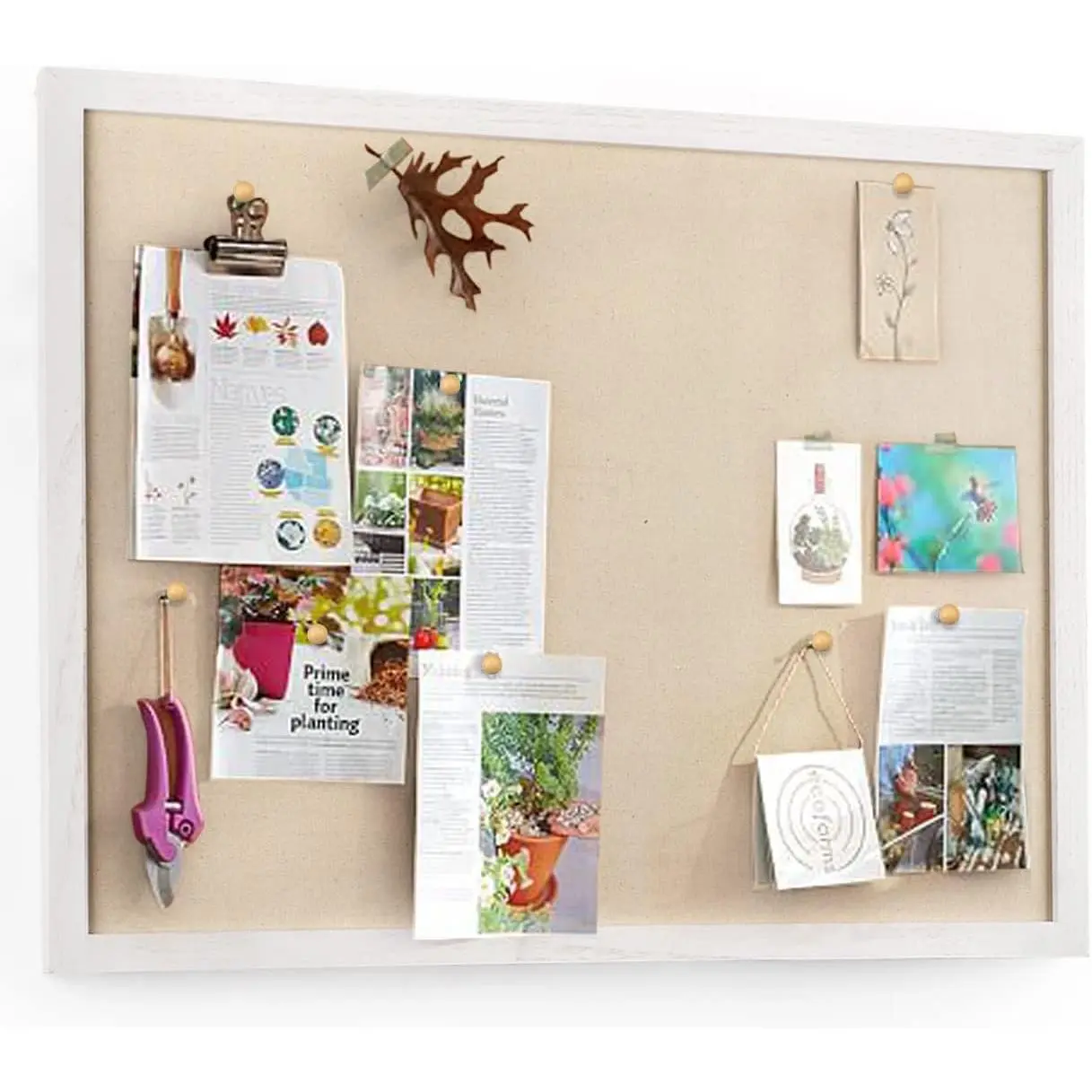 Large Bulletin Board 23x18 inch with Linen Cork Boards Wall Decor  Pin  Framed Display Bulletin Cork Photo Picture Board Light for Room School Office 20-Pushpin  White