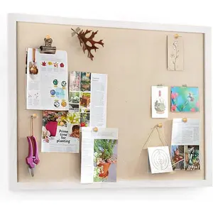 Large Bulletin Board 23x18 inch with Linen Cork Boards Wall Decor  Pin  Framed Display Bulletin Cork Photo Picture Board Light for Room School Office 20-Pushpin  White