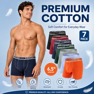 Separatec Men's Cotton Dual Pouch Boxer Briefs 7-Pack Regular Fit Breathable Bulge Enhancing Shorts for Daily Wear & Sport Athletic Intimates