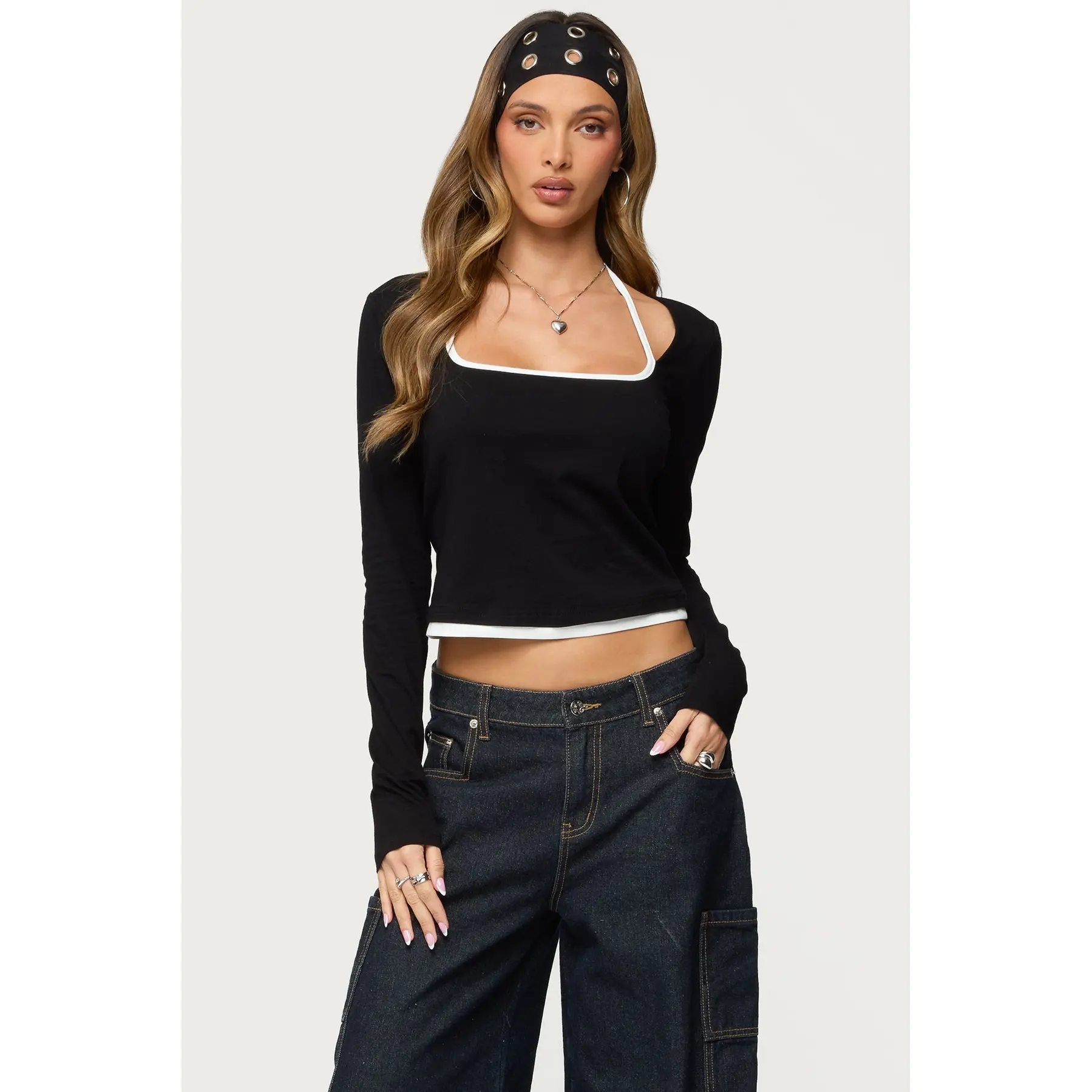 Ksenia Contrast Layered Square Neck Top