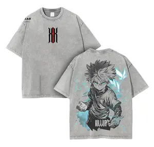 cotton tee shirtKillua Zoldyck T-Shirt Hunter x Hunter Graphic Anime Tee Oversized Acid Washed Soft Cotton Shirt Anime Streetwear Casual Menswear Unisex Summer Clothing Gift for Anime Fans Top Sleeve Gamis Tropical Crew Neck Top Sleeve Tropical