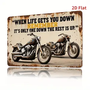 2D Flat, 1pc Vintage Motorcycle Metal Wall Decor - Garage, for Man Cave, Bar, Living Room Decoration - Heavy-Duty Motorcycle Art Sign with Biker Quote - Beige, Black, Golden Retro Motorcycle Design - Ideal Gift for Bikers - 7.8x11