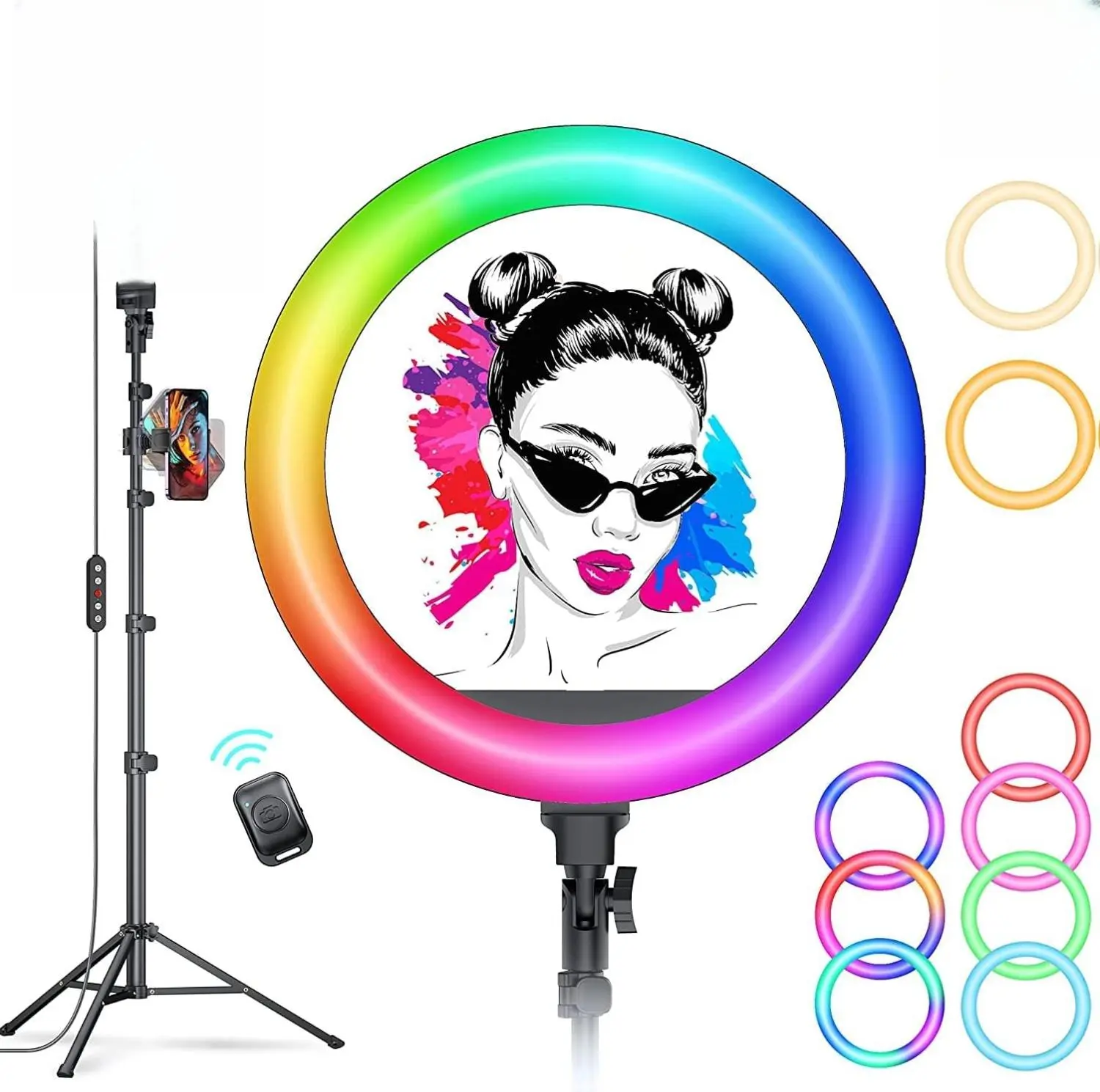 Kaiess 10.2" Selfie Ring Light with 65" Adjustable Tripod Stand & Phone Holder for Live Stream Makeup RGB Dimmable LED Ringlight for Tiktok YouTube Zoom Meeting Photography
