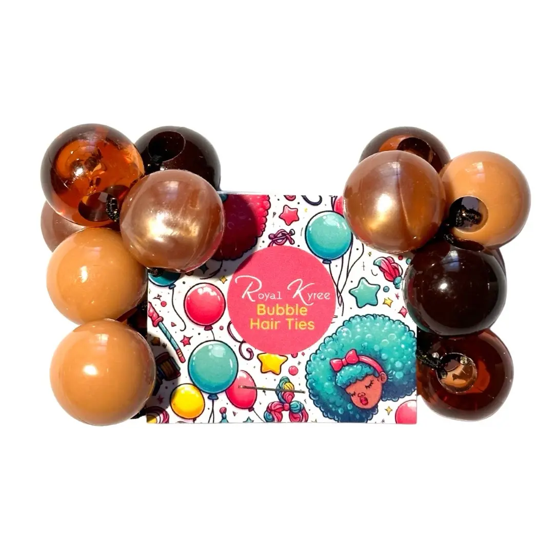 8 Pcs Assorted Brown Bubble Hair Ties - Royal Kyree