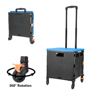 SELORSS BY06S Foldable Utility Cart, Folding Portable Rolling Crate Handcart with Durable Heavy Duty Plastic Telescoping Handle Collapsible 4 Rotate Wheels hand cart storage cart
