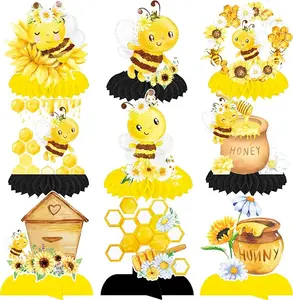 Bee Honeycomb Centerpieces Bee Party Decorations 12Pcs Bee Centerpieces for Tables Bee Themed Baby Shower Decorations for Bee Baby Shower Dcorations Bee Birthday Party Supplies