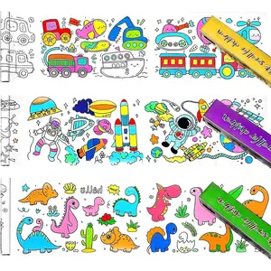 3PCS Coloring Drawing Paper Rolls, Sticky DIY Painting Early Educational Supplies, 11.8"x118" Toddler Gift (Dinosaur/Traveling/Space)