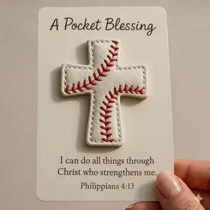 1 Pc Pocket Blessing – Baseball Cross Edition, Handmade Baseball Cross Pocket Blessing with Verse Card, Compact Size Christian Faith Gift for Athletes, Inspirational Sports Keepsake for Players and Coaches