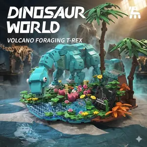 Dinosaur World Building Set, Long Neck Dinosaur Model DIY Creative Toy, Mini Brick Scene Desktop Decoration, Gift for Kids and Adults