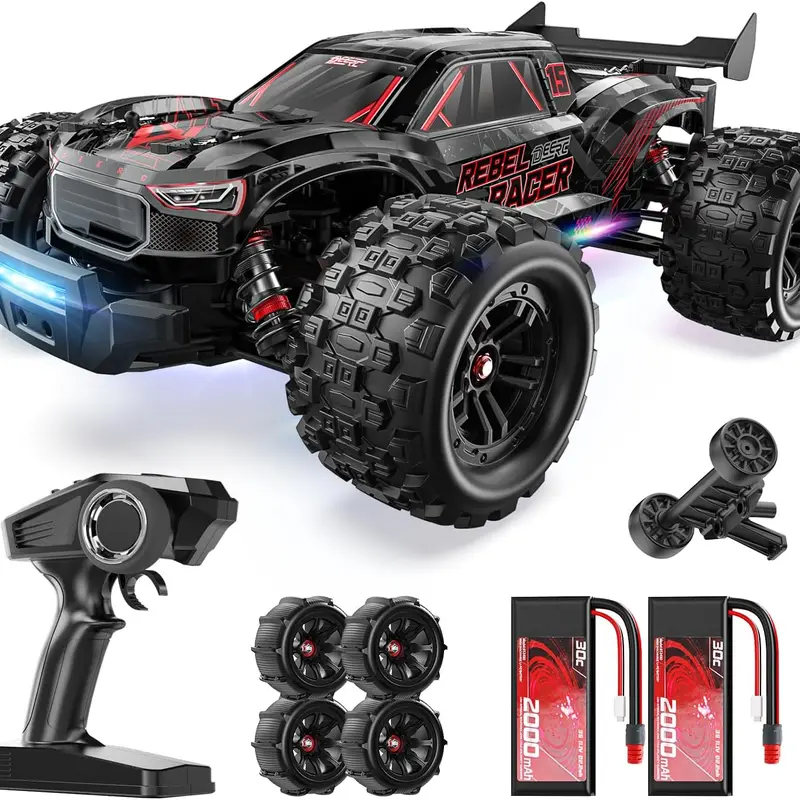 DEERC 1:14 Fast Brushless RC Cars, Max 46+ MPH, 2 3S Lipo Batteries 4x4 Waterproof RC Truck, All Terrain RC Truggy for Snow,Sand & Mud,  Rock Crawler,familyfun