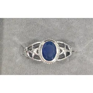 Sterling Silver Sapphire Gemstone Ring - Size 6