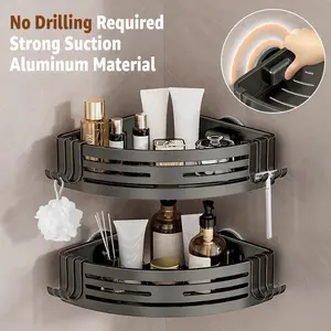 Conworld Corner Shower Caddy Suction Cups, Corner Shower Shelf for Inside Shower, Organizer Suction for Bathrooms Storage, No-Drilling Removable (Aluminum, 2-Pack, Gunmetal