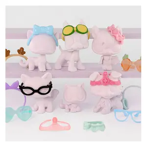 Mini Pet Shop White Base Sets for Pet Shop Sitting Cat Cocker Spaniel Dachshund Collie Shorthair Cat Fox Kitten Lamb Cow BunnyCustom DIY Paint Design Your Pet and mixed several colorful Accessories, Easter gift for kids with Easter Basket Filler