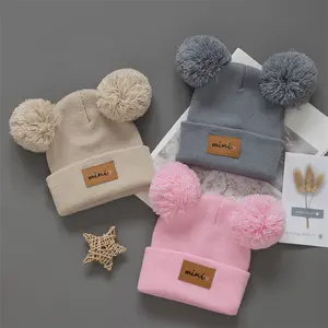 Breathable Stretchy Knit Beanie with Heart Pompoms 3pcs Hand Washable Mixed Colors New Year Casual Wear Hat Set Warmer Beanies