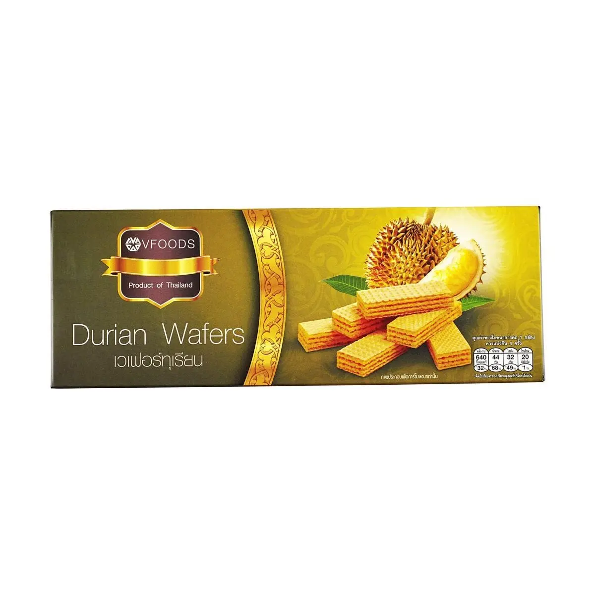 VFOODS Thai Durian Wafer Rolls 120g x 5 Pack - Authentic Thai Snack, Popular Gift, Crispy Creamy Dessert