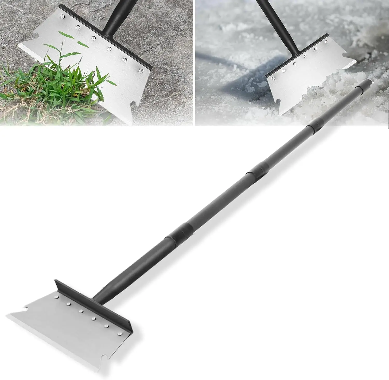 Alloy Metal Bend-Resistant Garden Flat Shovel Scraper, 59-Inch Long Handle Heavy-Duty Outdoor Tool for Weed Cleaning, Trenching, Edging, Snow & Ice Removal