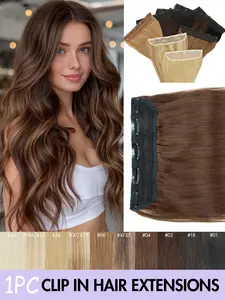 5 Clip-in Hair Extensions, Glueless Human Hair, 12-24 Inches Long Straight Hair for Women, Wide Weft 3/4 Full Head, Soft Double Weft, Volume-boosting, Soft & Thick