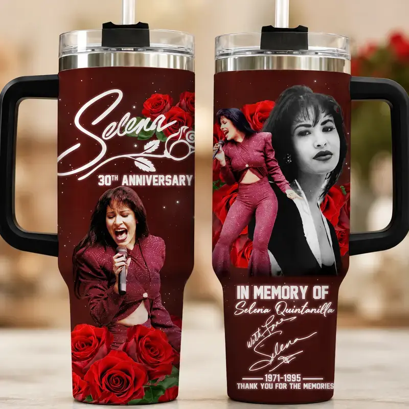 Selena 30th Anniversary Memorial Tumbler 40oz 30oz, In Memory Of Selena Quintanilla Red Rose Music Fan Cup, Tejano Queen Tribute Drinkware Gift, Not Including The Straw