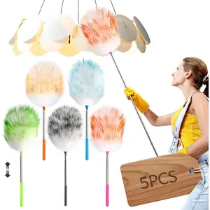 5 count Extendable Lambswool Duster with 35-55 Inch Adjustable  Handle, Duster Static Electricity Dust Adsorption,  Cleaning Tool for , , Office, Ceiling, Furniture