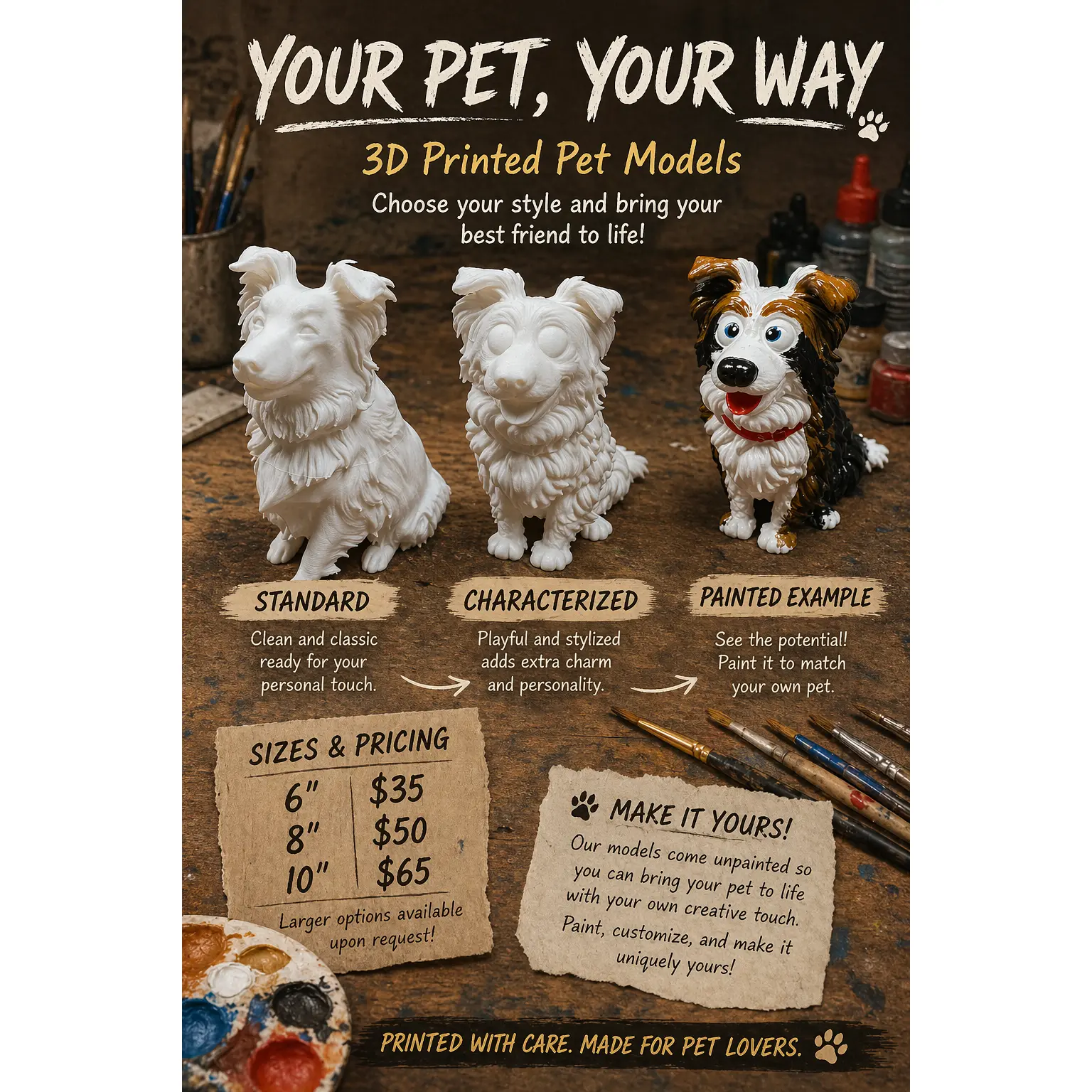 Custom 3D Printed Pet Sculpture- Hand Painted